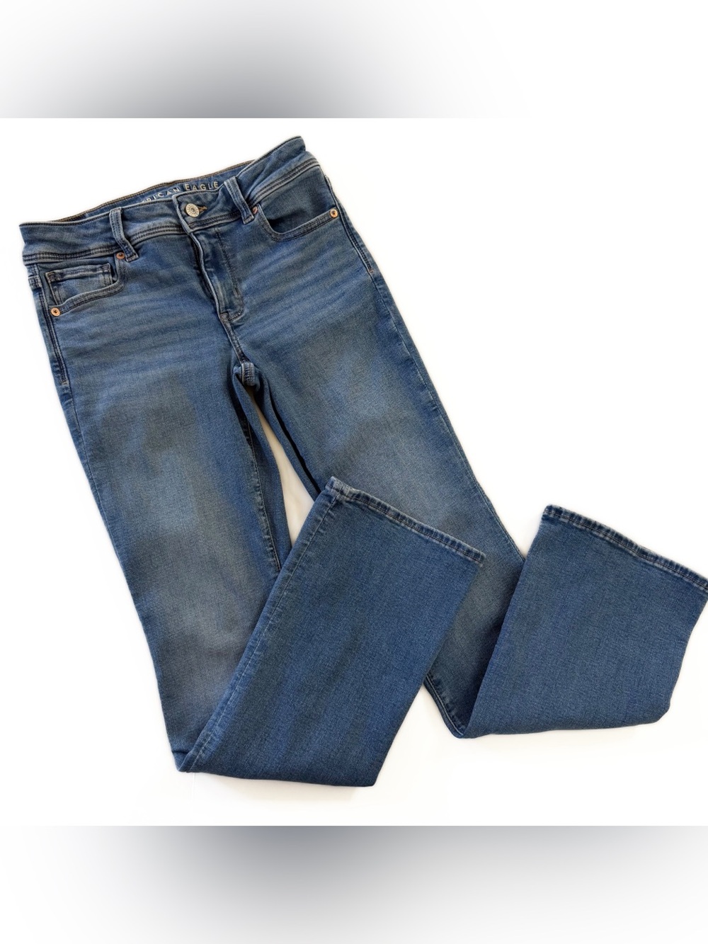 American Eagle Jeans Womens 2 Short Kick Boot Stretch Denim Mid Rise